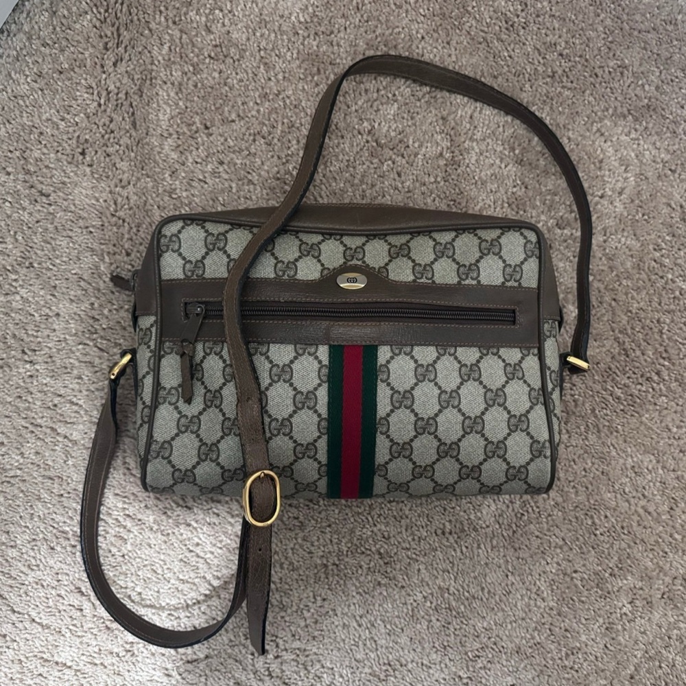 Gucci Beige and Brown Monogram Shoulder Bag